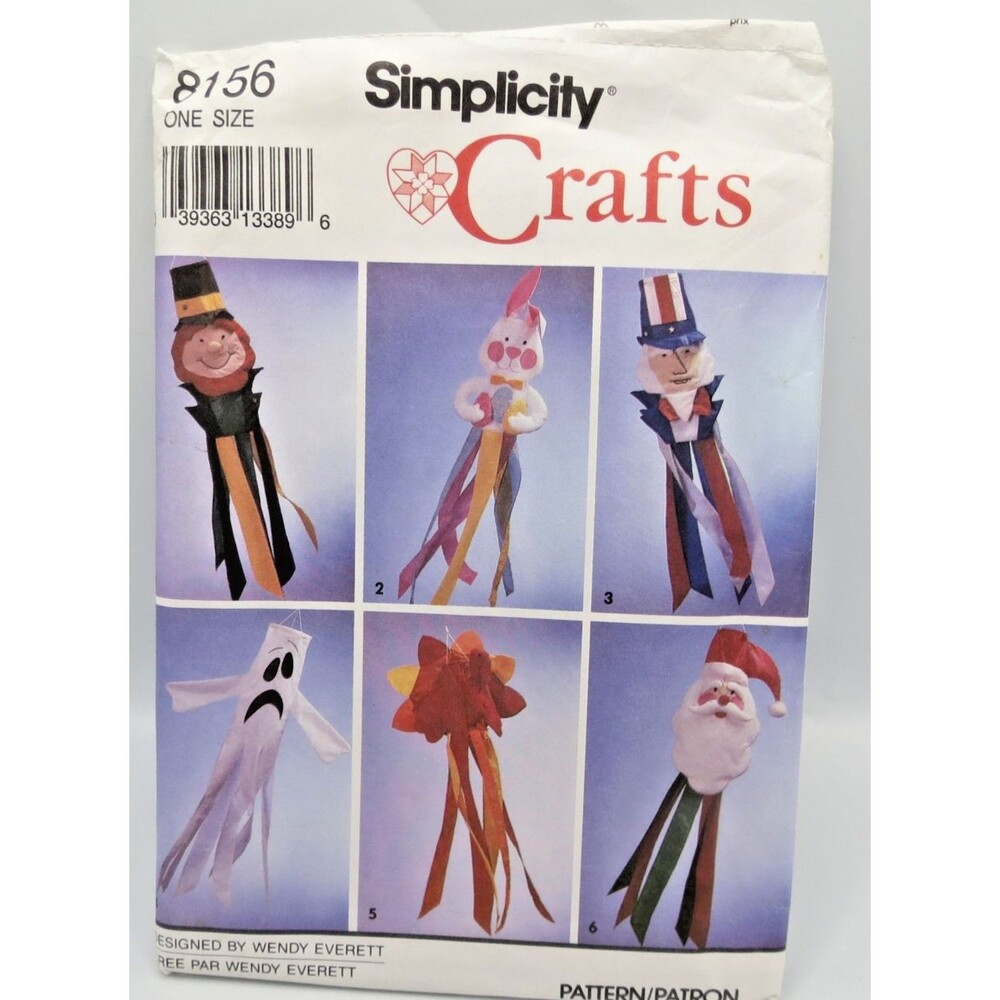 Simplicity # 8156 Vintage Craft Pattern Holiday Wind Socks Uncut